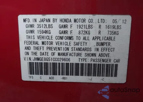 2012 Honda Fit Sport z USA, uszkodzony, nr VIN JHMGE8G51CC029606